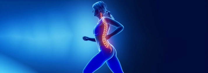 Chiropractic Apopka FL Services A side view of a person running, with the spine in red and orange to emphasize spinal health.